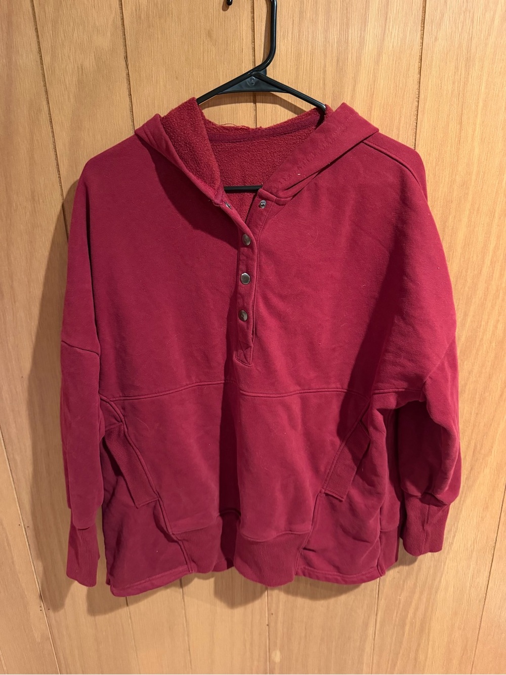 Cozy Button-Front Hooded Sweatshirt in Deep Wine